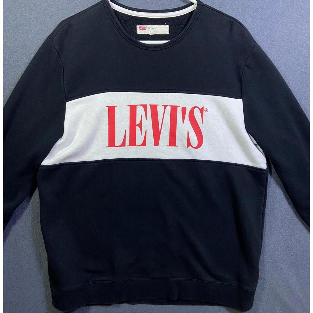 Levi's Men's Large Logo Crewneck Sweatshirt Black White Colorblock Long Sleeve